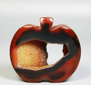 Natural Red Agate Geode ! Quartz Crystal Stone Carved Apple Carving Specimen - Picture 1 of 7