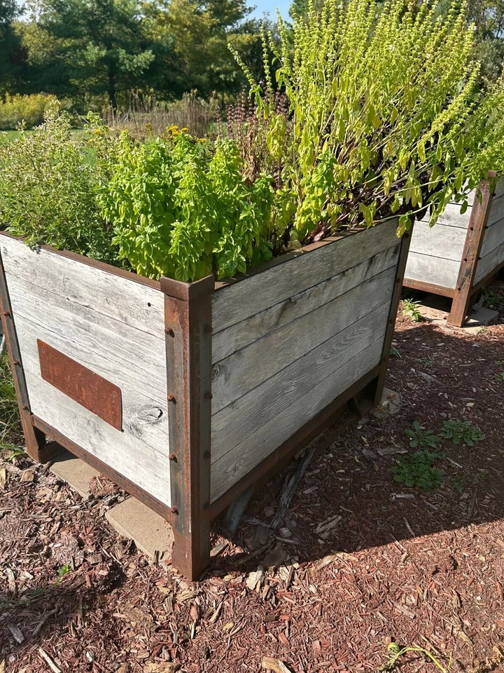 Antigua caja de jardín alrededor de 1900 reforzada hierro resistente madera hogar jardín venta al por menor Foto 1 de 4