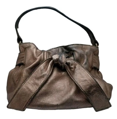 Kooba Leather Handbag Caitlin Hobo Bow Detail Pewter Shoulder Bag - Image 1 of 4