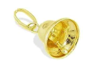 Vintage Cow Bell Charm Enamel Flowe Pendant 14K Yellow Gold Plated - Picture 1 of 10