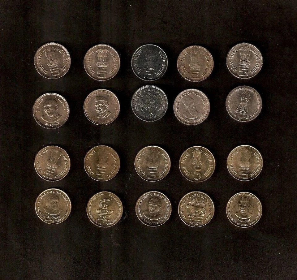 SET INDIA 5 RUPEES 2003-2010 COMMEMORATIVE UNC 10 DIFFERENT COIN COLLECTION ASIA - Image 1 of 2