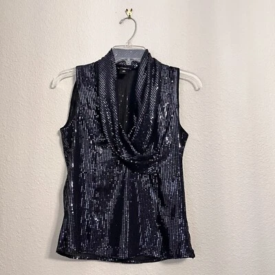 Top Ann Taylor Mujer Petite 00P Negro Lentejuelas Sin Mangas Transparente Capucha Cuello Cremallera Foto 1 de 4