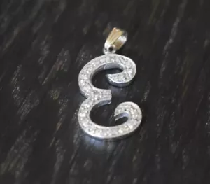 Initial Pendant 14k White Gold Diamonds Personalized Name Necklace Letter E - Picture 1 of 6
