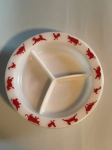 Hazel Atlas Child Plate Nursery Farm Animals Divided Plate Red White Vintage - Picture 1 of 6