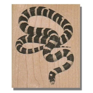 Wood Mounted Rubber Stamp, STRIPED SNAKE, Reptile Nature California King Snake - Picture 1 of 3