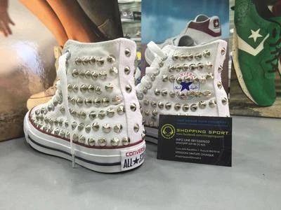 Converse Bianche Alte Barcellona borchiate con borchie argento Clean  - Immagine 1 di 4