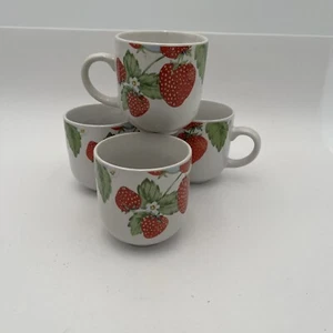 Set Of 4 Tienshan Stoneware STRAWBERRY SOCIAL Coffee Cup Mug - Picture 1 of 6