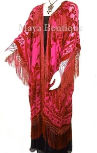 Scarlet Red Kimono Opera Coat Caftan Duster Silk Burnout Velvet Maya Matazaro - Picture 1 of 4