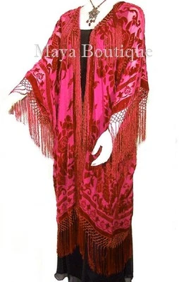 Scarlet Red Kimono Opera Coat Caftan Duster Silk Burnout Velvet Maya Matazaro - Image 1 of 4
