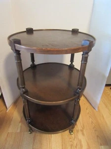 Antique Wood 3-Tier Round side end table Baker Bar server Brass Casters 26.5" T - Picture 1 of 23