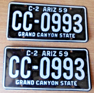 VINTAGE MATCHING PAIR 1959 ARIZONA C-2 (3/4 & 1T) PICKUP TRUCK LICENSE PLATES. - Picture 1 of 14