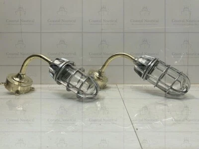 Pair of Swan Neck Aluminum & Brass Wall Sconce Lamps with Junction Box - Image 1 of 4