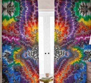 Psychedelische Batik Verdunkelungsvorhänge gebunden gefärbt Verdunkelung Regenbogen psychisch lebendig - Bild 1 von 3