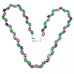 32+ CTS! AAA ROSA GRÜN & LONDONBLAU TOPAS IOLITH HALSKETTE STERLINGSILBER 16,5 - Bild 1 von 3