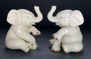 Vintage Pair Lenox Elephants Porcelain Cream With Gold Trim 2.5” Pristine  - Picture 1 of 7