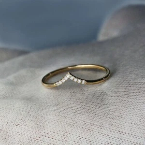 VS/F-G Diamond 14K Gold Chevron V-Shape Wedding  Ring- The Jewelz - Picture 1 of 12
