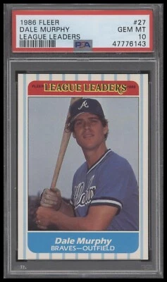 1986 Fleer League Leaders #27 Dale Murphy League Leaders PSA 10 - Image 1 of 2