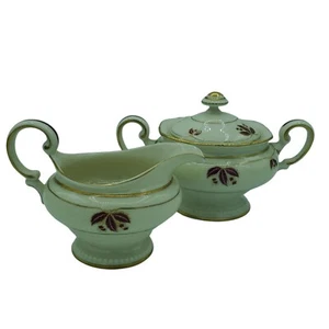 Castleton China Jubelee Sugar Bowl Creamer Set Ivory Burgandy Gold Trim USA - Picture 1 of 10