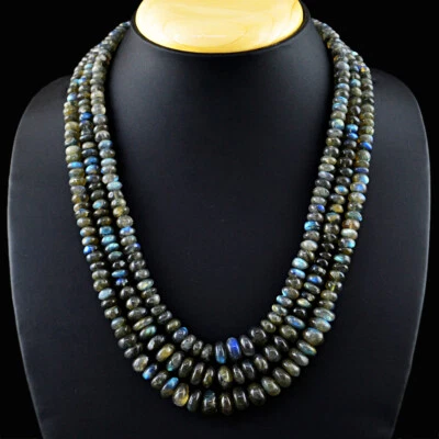 574.00 Cts Earth Mined 3 Strand Labradorite Rondelle Beaded Necklace JK 51KY6 - Image 1 of 3