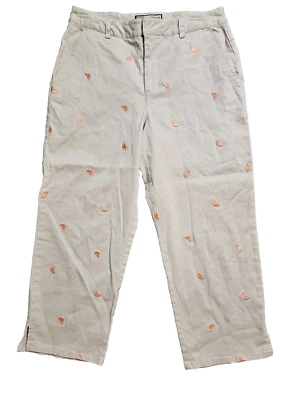 Caribbean Joe Womens Stretch Khaki Capri Cropped Pants Orange Designs Size 8 - Image 1 of 4