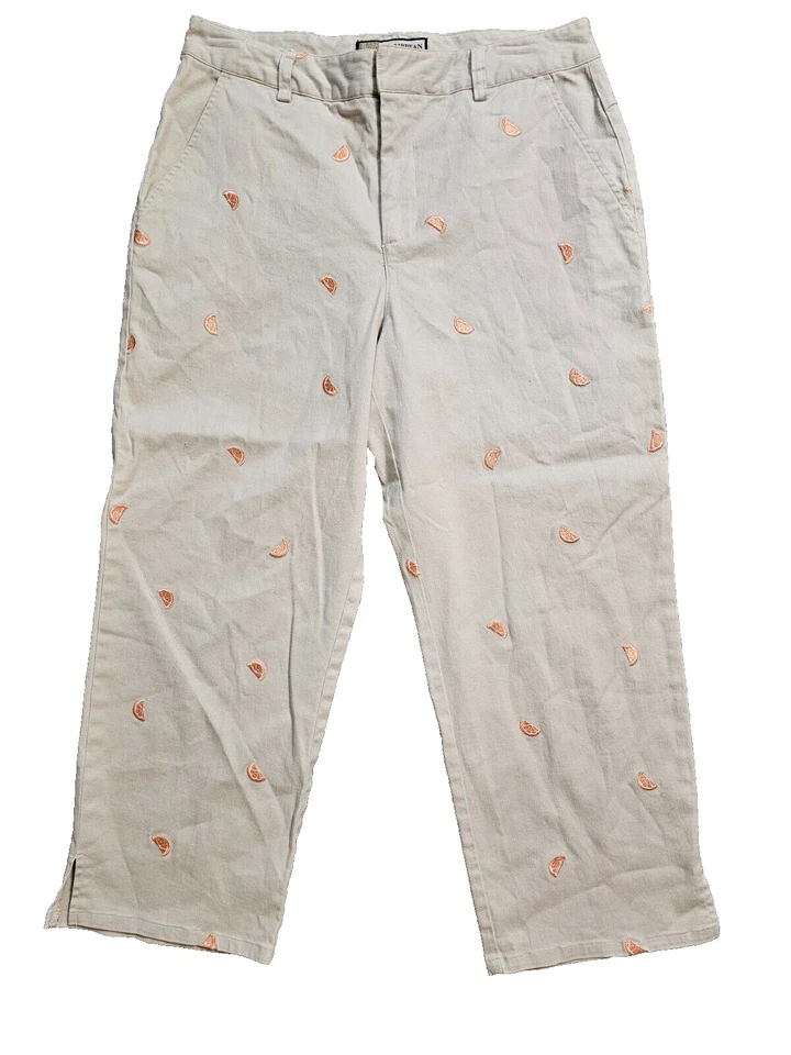 Caribbean Joe Womens Stretch Khaki Capri Cropped Pants Orange Designs Size 8 - Изображение 1 из 4