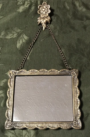 Vintage Handmade Turkish Brass Hanging Wedding Mirror Approx 7x6 Inches Cover