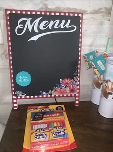 NEW Pioneer Woman Painted Gingham Chalkboard Menu Sign + colored chalk & eraser - Picture 1 of 4