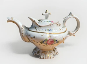 Antigua tetera de porcelana pintada a mano Dresde Alemania con tapa ajustable - Imagen 1 de 12
