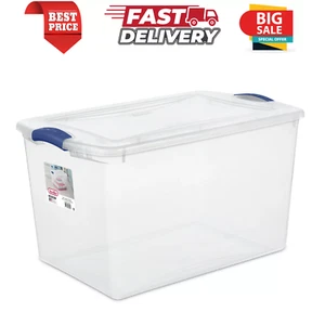 66 Qt. Clear Plastic Sterilite Latch Storage Box, Blue Latches with Clear Lid - Picture 1 of 9