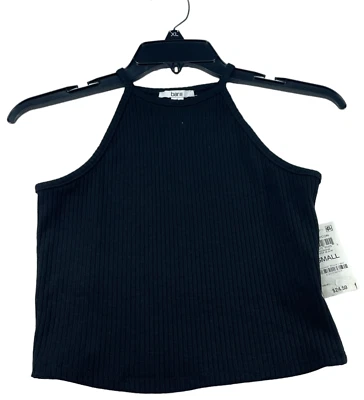 Bar III Crop Top Womens size Small Black Ribbed Halter Neck  Sleeveless New - Image 1 of 4
