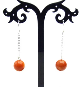 14-15mm Round Natural Orange Coral Earring for Women Jewelry Dangle Earring 2" - Picture 1 of 6