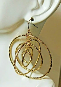 NWT Decoded Huge Jewelry Fashion Earrings Hoop Round 3D Gold Tone B19 - Picture 1 of 5