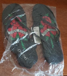 Chatties Black Men's Unisex Flip-Flop Rose Love Kills Broken Hearts Size XL - 11 - Picture 1 of 2