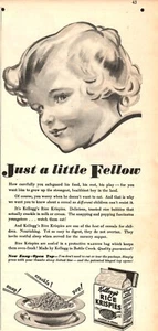 VINTAGE 1932 KELLOG'S RICE KRISPIES KLEINER KELLOW MÄDCHEN DRUCK ANZEIGE - Bild 1 von 1