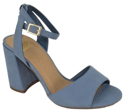 Delicioso Mujeres Grueso Grueso Tacones Altos Correa para el Tobillo Punta Abierta Azul Marino JUGUEGABLE-S Foto 1 de 3