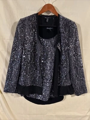 Jaqueta Blazer e Camisa Kenneth Cole Feminina Tamanho (M) 2 Peças Preta - Lantejoulas Cinza - Imagem 1 de 4