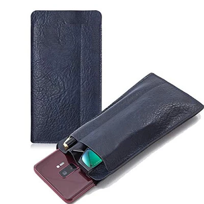  双眼镜袋太阳镜袋眼镜袖皮革软壳海军蓝 — 第 1/4 张图片