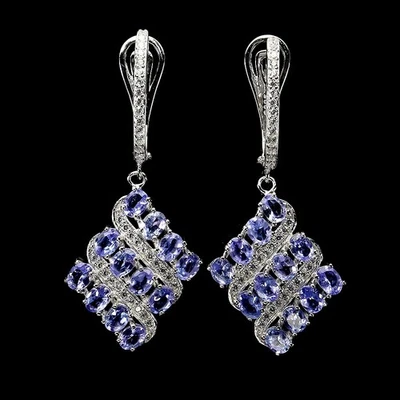 Pendientes de plata de ley 925 ovalados tanzanita piedras preciosas naturales joyería Foto 1 de 4