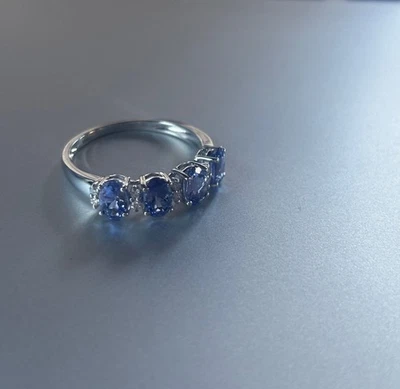 Affinity Gems Oval Cut 4-Stone Tanzanite & Diamond Band Ring, 14K White, Size 8 - Image 1 of 4