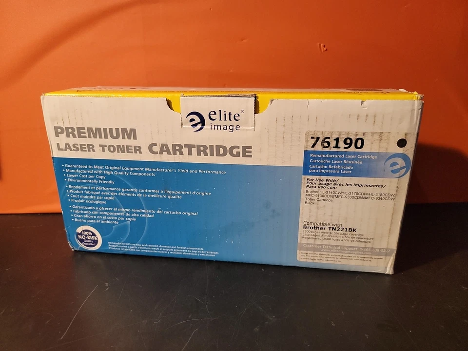 Elite Image 76190 Premium Laser Toner Cartridge for Brother Printer TN221BK NIB - Image 1 of 1