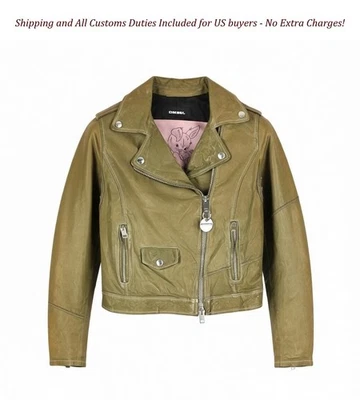 Chaqueta DIESEL R-Sery Mujer XS Piel de Cordero Cuero Asimétrico Cremallera Muesca Cuello Foto 1 de 4