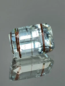 Hermosa saturación corte esmeralda aguamarina rutilada sin tratar 2,55 quilates rara - Imagen 1 de 8