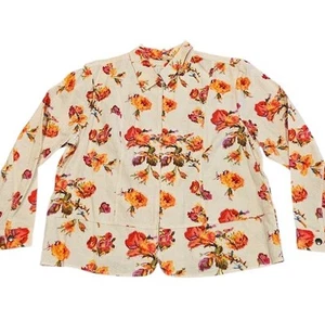 CJ Banks Jacket Vintage Women Sz X 14W Cream Orange Full Zip Lightweight Floral - Picture 1 of 8