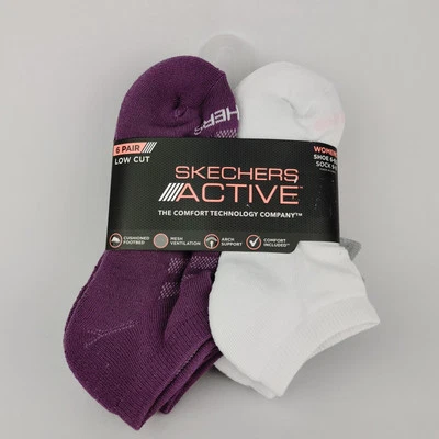 6 pares de calcetines Skechers Active corte bajo para mujer talla 9-11 púrpura gris blanco Foto 1 de 4