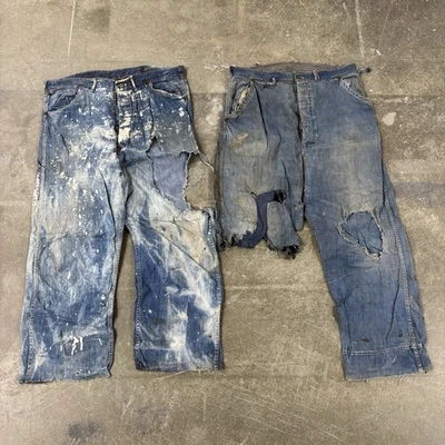 Jeans de carpintero de mezclilla de la Segunda Guerra Mundial botón donut mosca entrepierna remache exhibición 36 X 30 Foto 1 de 4