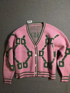 Cardigan Sweater Women’s XXL Pink/green Button Front Knit Retro Style  - Picture 1 of 5