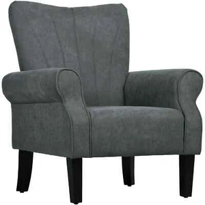Silla tapizada con respaldo alto, brazos enrollados y patas de madera, suave gruesa - Imagen 1 de 12