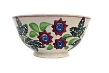 Antique Pottery Bowl With Sponged Decoration Of Holly Leaves And Flowers"IB47