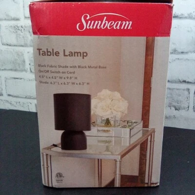Nueva lámpara de mesa Sunbeam 4,5x4,5x9,8" pantalla de tela negra metal negro con bombilla LED Foto 1 de 4