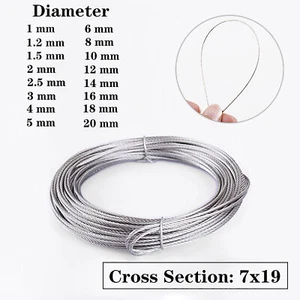 Edelstahl Seil ab 1m 304 Rostfrei Drahtseil Edelstahlseil 1mm Bis 20mm 7x9 - Picture 1 of 4